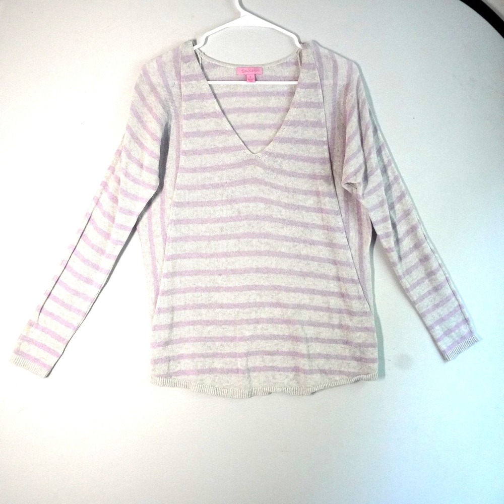 Lilly Pulitzer Stasia VNeck Sweater Striped Cotton Long Sleeve Casual Top Size S